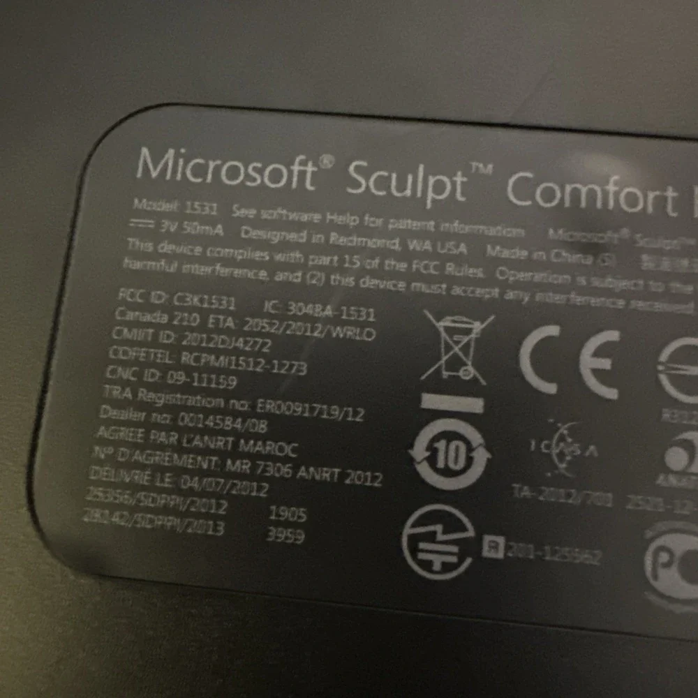 Microsoft Sculpt Comfort Keyboard Wireless Black KGR1173 Mod. 1531 *No Receiver*